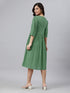 Green Pure Cotton Solid Gathered Dress